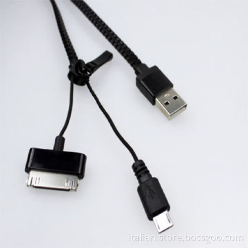 2-in-1 Multifunctional Zipper USB Charging & Data Cable for iPhone 30-pin/Micro 5 Pins